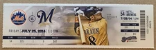 Milwaukee Brewers 7/25/14 MLB ticket stub vs New York Mets- Ryan Braun