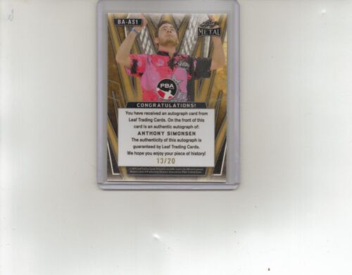 Anthony Simonsen autografo prisma viola 2024 foglia metallo PBA bowling card 13/20 - Foto 2 di 2