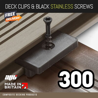 300 Composite Terrassenclips versteckte Befestigungsverschlüsse Kunststoff T Clips schwarze Schrauben