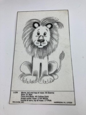 Sitting Lion w/ Bow Mini Picture to Paint 6'' x 4'' TRI CHEM Liquid Embroidery 