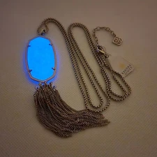 New Kendra Scott Rayne Glow In The Dark Long Pendant Necklace in Silver