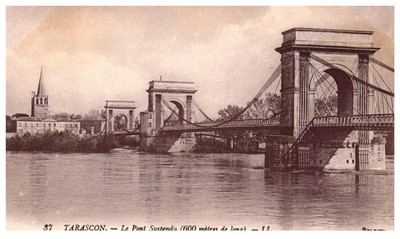 Vintage Postcard Tarascon Suspension Bridge over Rhône River France