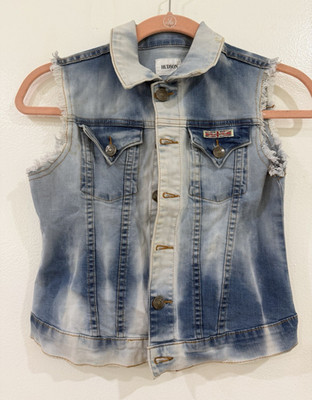 Hudson Women's Juniors 9 Blue Sleeveless Denim Vest Button Front Frayed