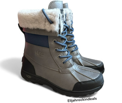 NEW KIDS UGG BUTTE II  CHARCOAL GREY MATTE LACE UP RAIN - SNOW BOOTS SIZE 4K