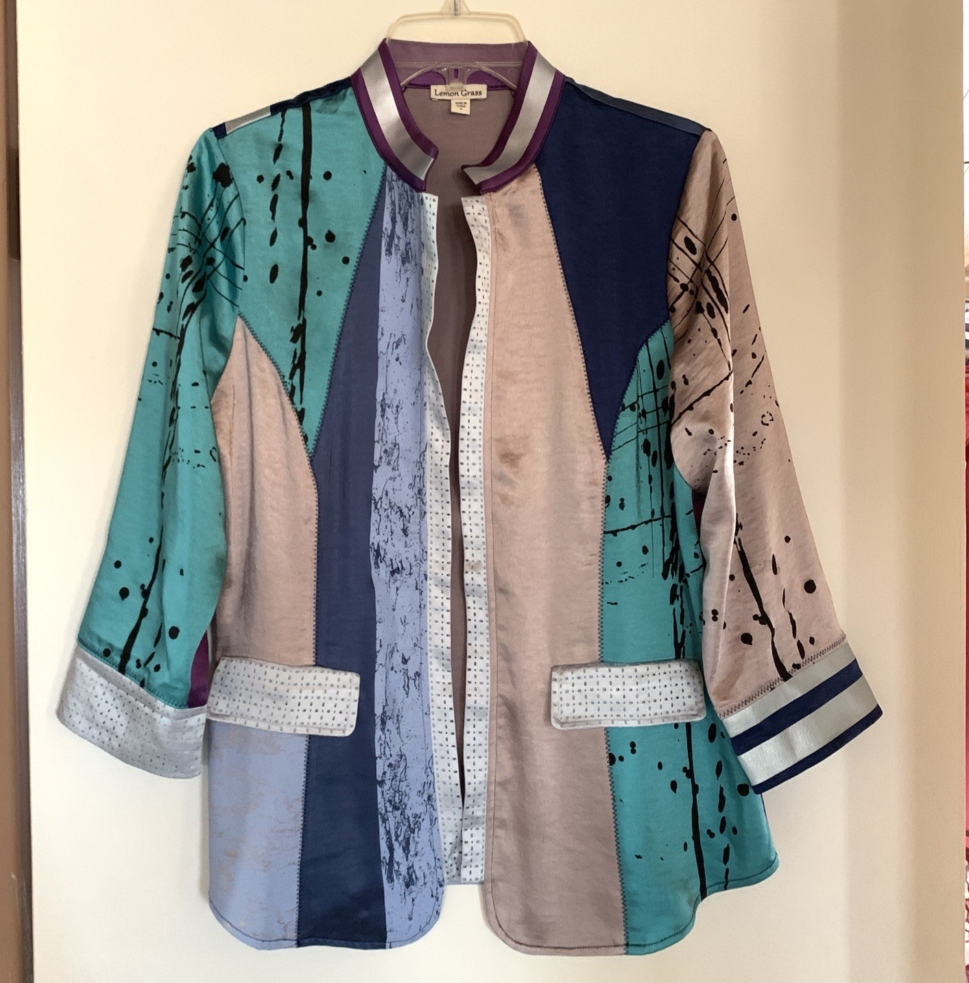 Lemon Grass Wearable Art Patchwork Jacket Silky B… - image 2