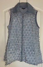 For Cynthia Denim Fringe Vest, Sz L, Eyelash Shaggy Hippie Boho Western Funky