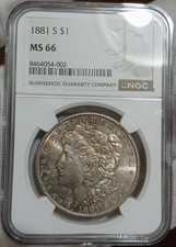 GEM UNC 1881 S USA Morgan silver dollar - NGC MS66