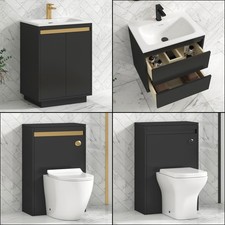 Bathroom Vanity Unit Stone Basin Sink Furniture Black Cabinet Storage BTW WC Pan