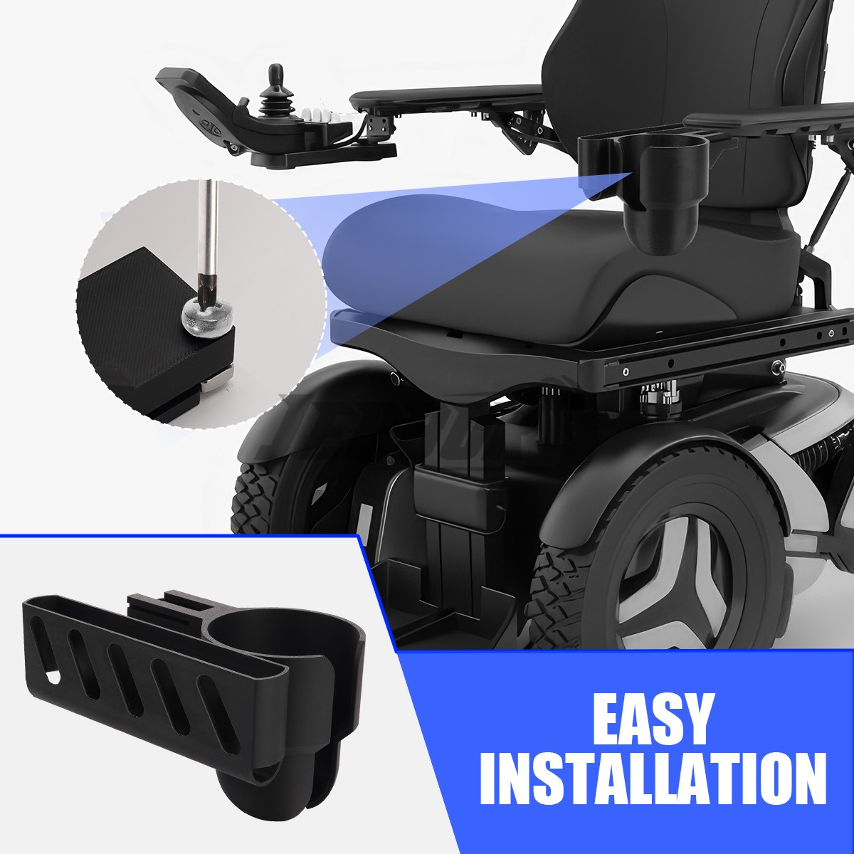 Cup Holder & Phone Mounted Basket Set  For Permobil Power Wheelchairs L Side