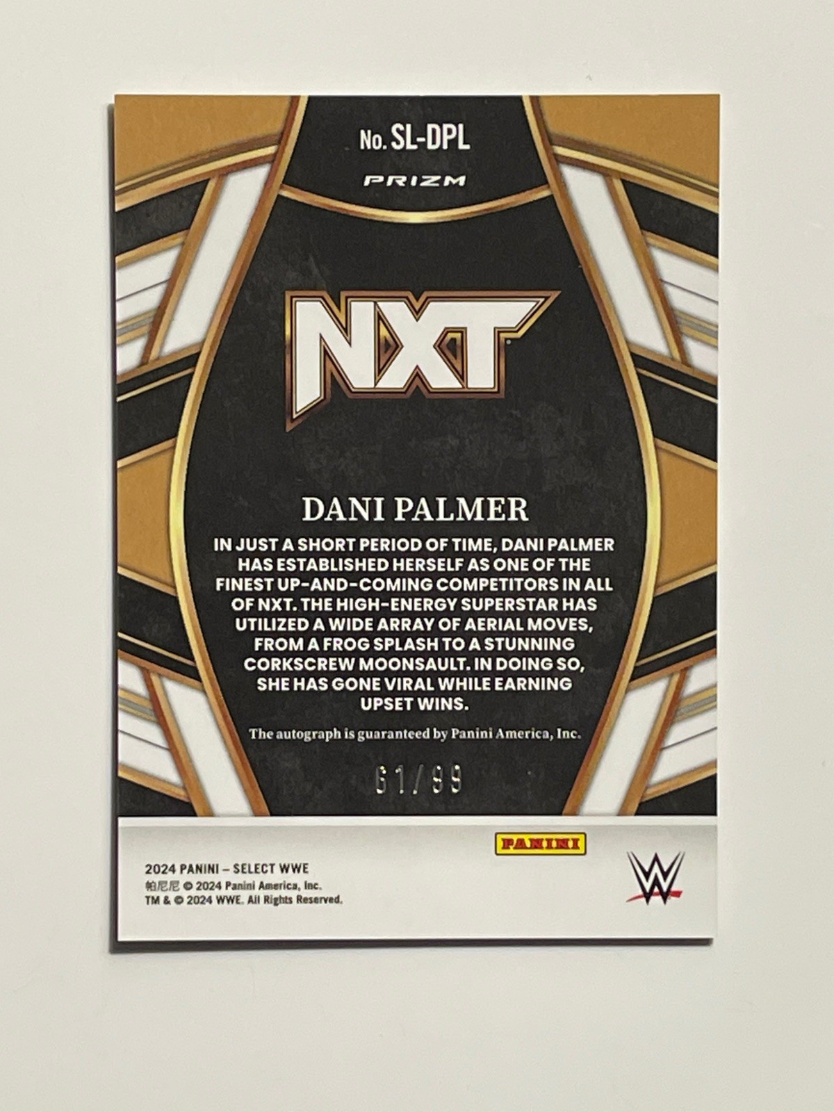 2024 Panini Select WWE Dani Palmer #SL-DPL Red Prizm Signatures Auto RC /99