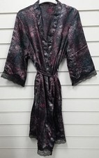 LADIES EX CHAIN STORE BLACK & ANIMAL PRINT  SATIN DRESSING GOWN UK SIZES 10-12
