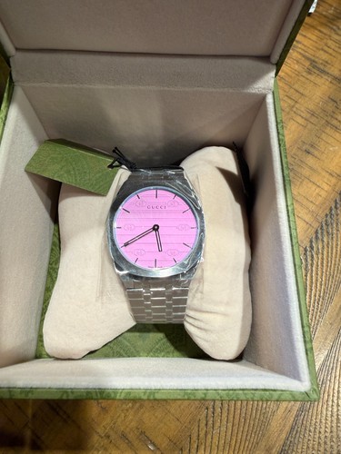 Gucci 25H YA163410 38mm Quartz Watch – Pink Unisex Stainless Steel Bracelet