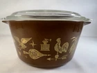 Vintage Pyrex Early American #473 1 QT Brown Gold Casserole Dish w/ 470-C Lid