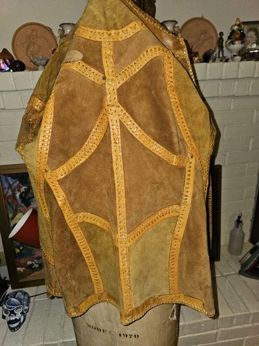 70's Hand~Made Leather Patchwork Rockn' Roll Jacket Vintage Hippie Boho 36"- 38" image 15