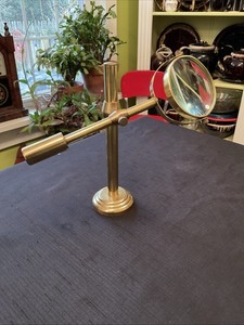 Vintage Desk Top Adjustable Brass And Glass Magnifying Glass On Stand