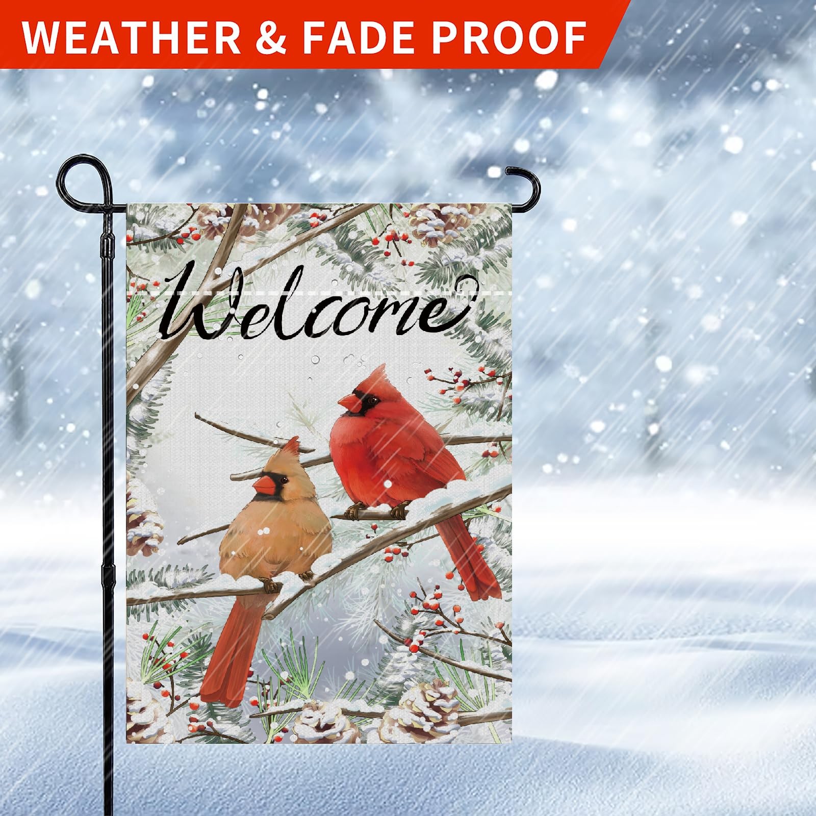 Winter Garden Flag 12x18 Inch Double Sided Cardinal Bird Trees Snow Christmas...