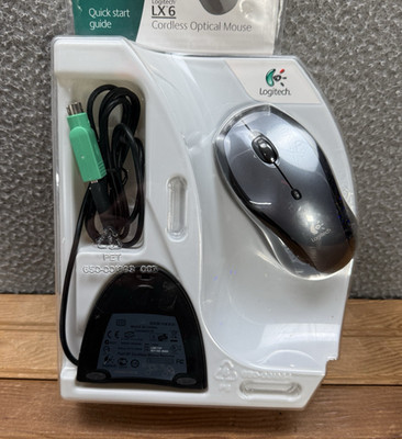 Logitech Mouse Cordless 3 Button Optical LX6 Gray Black Fast RF Receiver NEW
