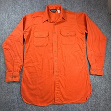 Vintage Land's End Chamois Flannel Orange Shirt Made in USA Outdoors Mens Size M