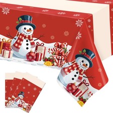 Christmas Tablecloth Disposable Plastic Tablecloth Rectangular 3 Pack 54"X108",