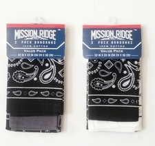 4 BANDANAS Mission Ridge 2 Black 1 White 1 Grey PAISLEY DESIGN 100 Cotton 22"
