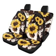 Howilath Cows Sunflowers Print Car Seat Covers Full Set 4 Pack ,Split Front