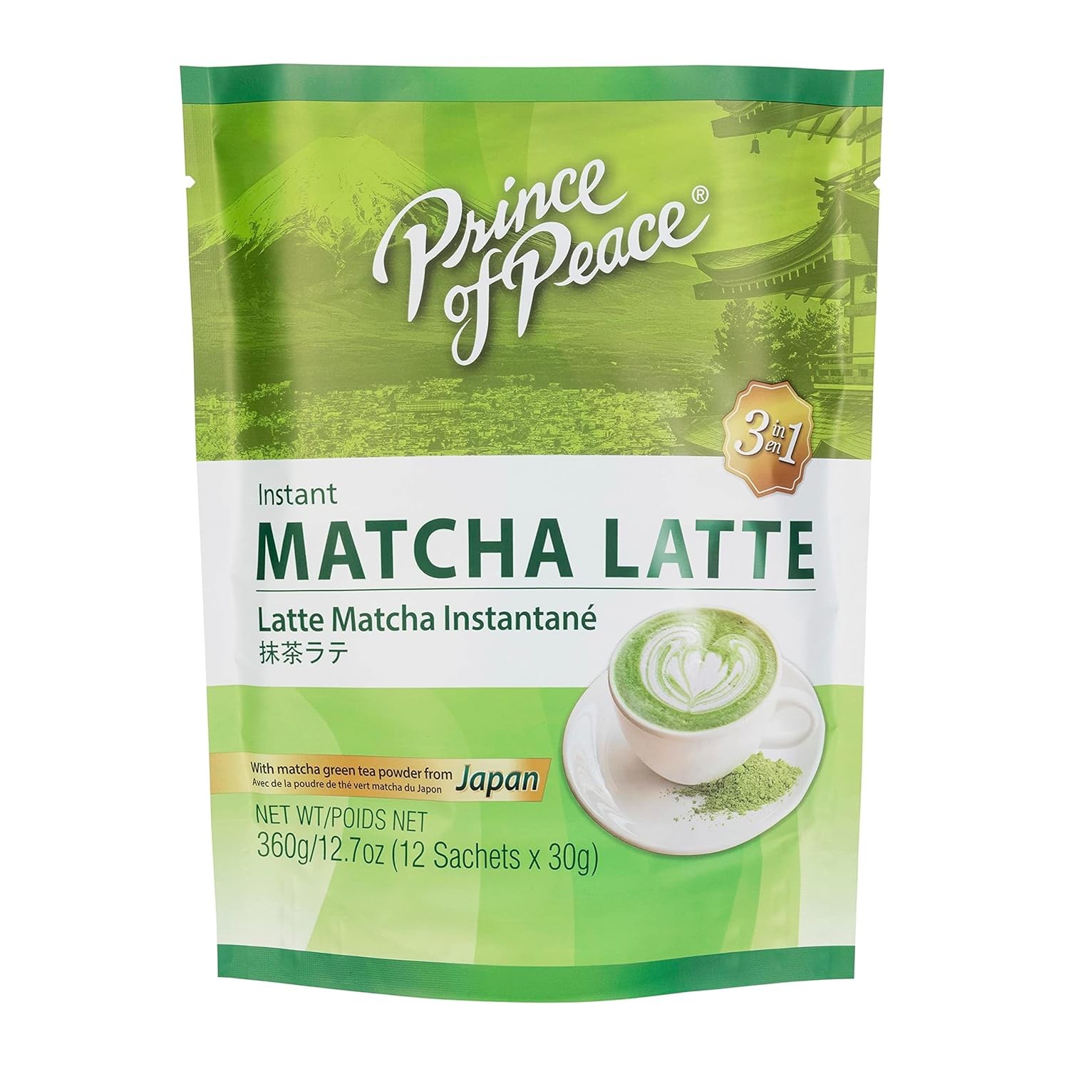 Prince of Peace 3 in 1 Matcha Latte &ndash; Instant Beverage &ndash; 12 Sachets