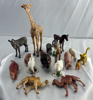 Konvolut 15 Vintage Spielfiguren Tiere Made in Honkong & 2 Elastolin Germany *83