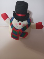 Vintage 6" Snowman Christmas Plush Gibson Greetings Striped Scarf Snowball