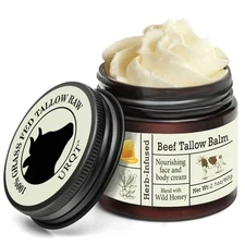 URQT Beef Tallow for Skin - Organic Grass-Fed Whipped Beef Tallow and Honey Balm