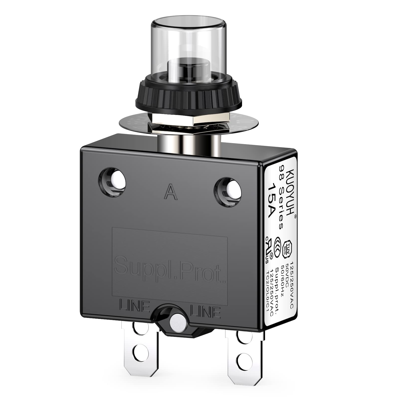 Thermal Circuit Breaker, DIYhz 15 Amp 32V DC 125/250VAC 50/60Hz Push Button M...