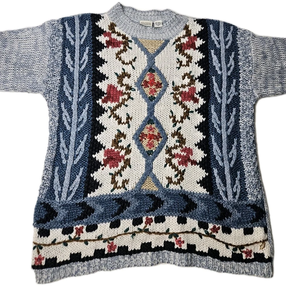 Suéter Floral Tejido a Mano Vintage Classic Elements para Mujer Mediano Cottagecore Foto 3 de 4