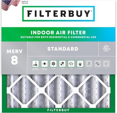 Filterbuy 16x16x4 Pleated Air Filters, Replacement for HVAC AC Furnace (MERV 8)