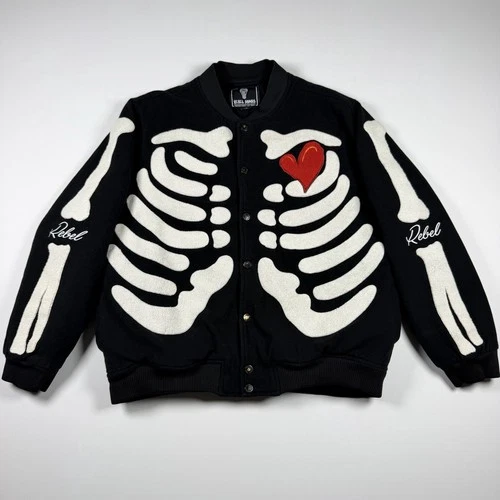 Rebel Minds Don't Kill My Vibe Skeleton Bones Melton Varsity Men Jacket XL image 2