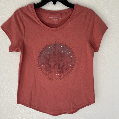 Lucky Brand Women Size Small Short Sleeve Graphic Shirt With Sequins and Studs