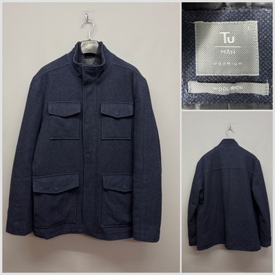 TU MAN PREMIUM Navy Multi-Pocket Wool Blend Jacket Large Warm