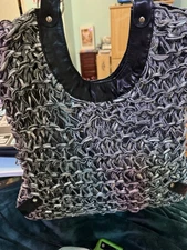 Sun N' Sand Woven Purse Extra Large Black and Silver Hand Bag Tote Shoulder bag