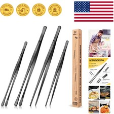 Stainless Steel Tweezers Set - 4 Professional Tongs for BBQ  Seafood - 10" 12"