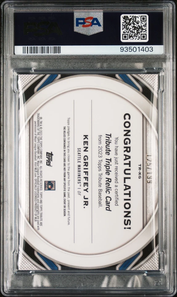 2023 Topps Tribute Tribute Triple Relics Ken Griffey JR. #TRKG PSA 9 - Image 2 of 2