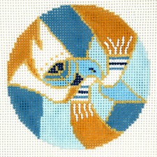  RETIRED Judaic Design Blue, Gold  White HP 3" Rd. 18m Needlepoint Canvas LEE