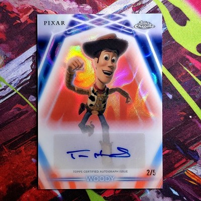 Red /5 2026 Topps Disney Neon Tom Hanks as Woody Chrome Auto #CNA-THX Toy Story