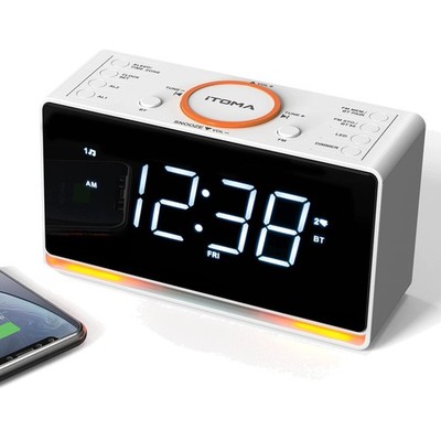 IToma Alarm Clock Radio Bluetooth Fm Dual Alarm Usb Charger White Led