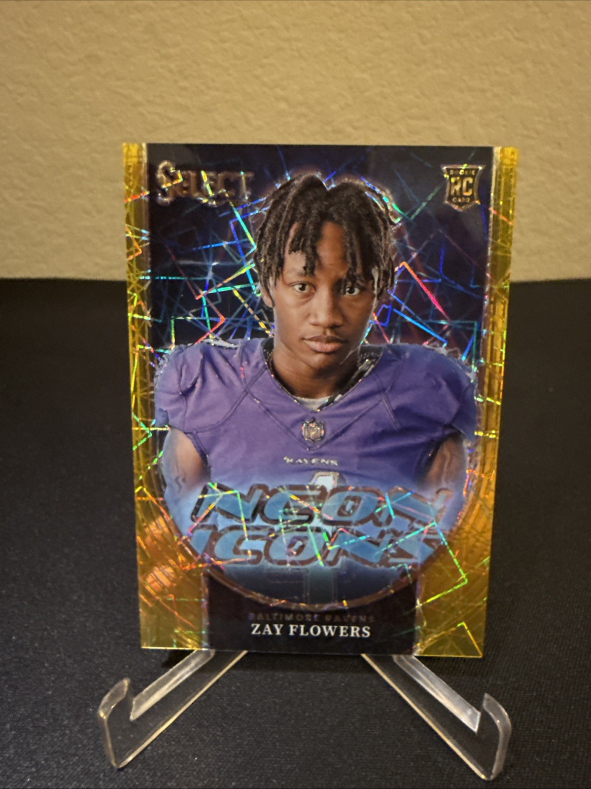 2023 Panini Select - Neon Icons Zay Flowers RC Gold Lazer Prizm /10