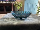 Vtg 12" Indiana Blue Oval Carnival Glass Footed Harvest Fruit Bowl Centerpiece