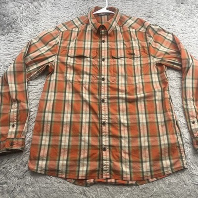 Sitka Gear Globetrotter Shirt LS Mens Large Orange Green Plaid Button Down 60031