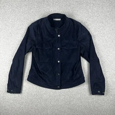 Katies Womens Soft Valour Suede Jacket Size 14 Navy Blue Zip/Snap Button Closure