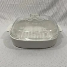 Vtg Corning Ware M-10-GR-B 10" Cooker Grill Rack W/￼Hi Dome PYREX Lid￼ A-12-C