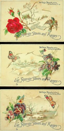 THREE Bridge Beach And Company Victorian Trade Cards St Louis Missouri - E5K-3