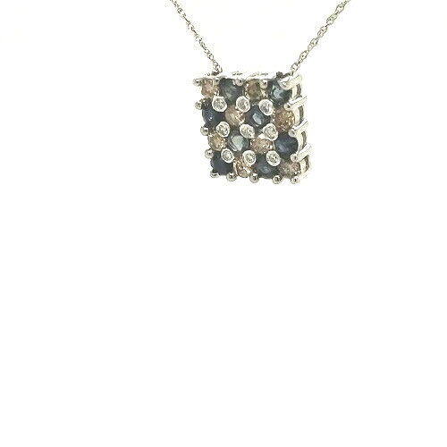 Checkerboard Blue Sapphire .50tcw diamond .50tcw 14kW gold necklace 18" NEW - Picture 2 of 4