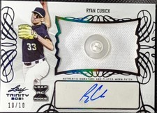 RYAN CUSICK 2021 Leaf Trinity DUAL AUTO Jersey BUTTON PATCH Black /10 Braves A's