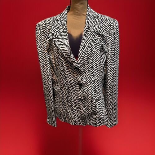 Dana Bachman Silk Blazer/jacket Black And White Lined Fitted 26” Long Size 16